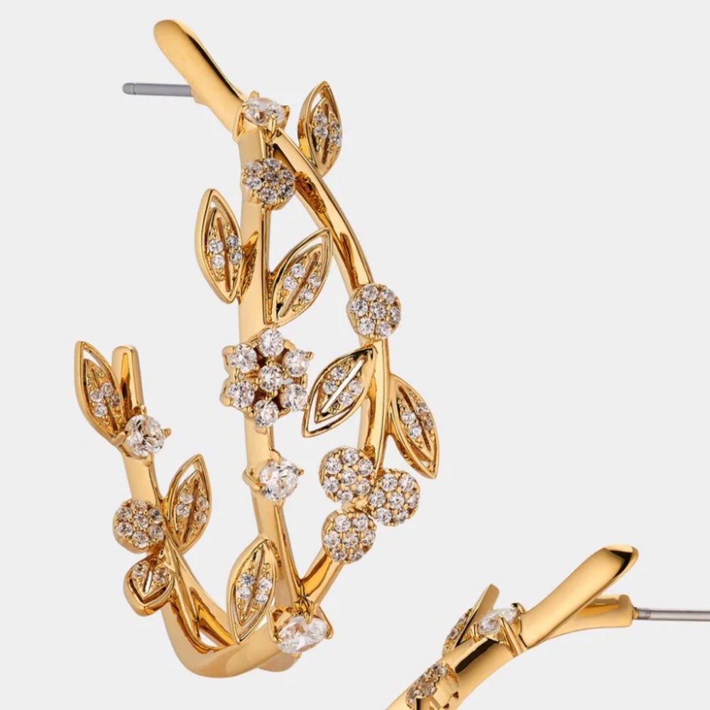 NWT Nadri Midsummer Flower C Hoop Earrings Gold